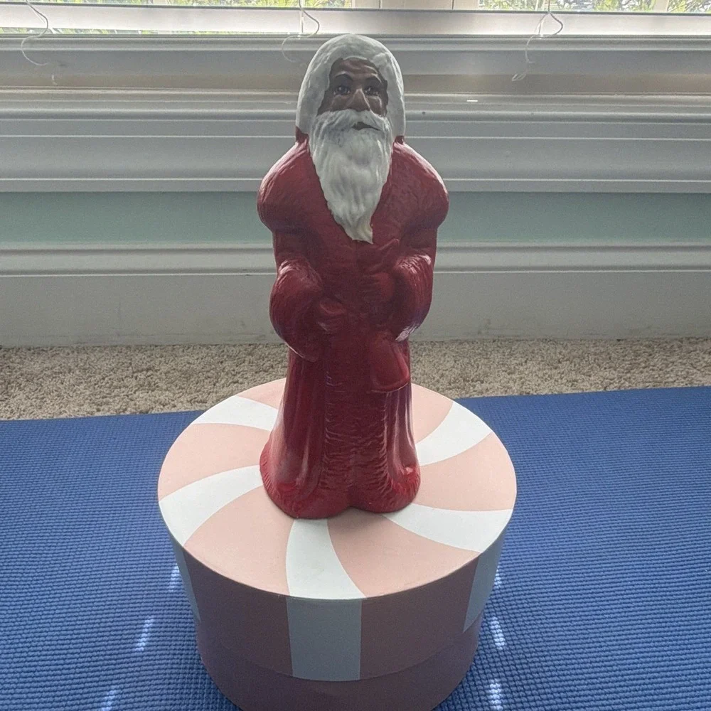 Vintage Mid-Century 1950/1960s African American Santa Blow Mold Figure Signed MD